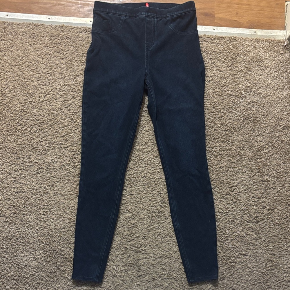 SPANX Womans Lg Dark Blue Faux Denim Skinny Jeggings Like New